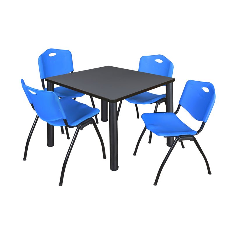 Regency Kee Square Breakroom Table with Post Legs and 4 M Stack Chairs 42"W x 42"D x 29"H (REG - TB4242P - 47) - SchoolOutlet