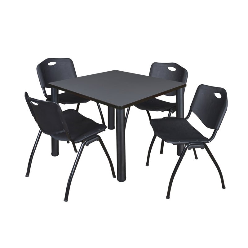 Regency Kee Square Breakroom Table with Post Legs and 4 M Stack Chairs 42"W x 42"D x 29"H (REG - TB4242P - 47) - SchoolOutlet