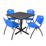 Regency Cain Square Breakroom Table with X - Base and 4 M Stack Chairs 42