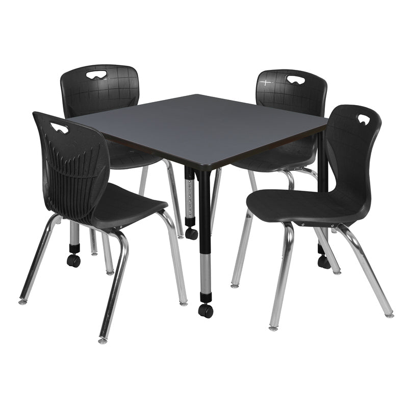 Regency Kee Square Mobile Adjustable Classroom Table and 4 Andy Stack Chairs 42"W x 42"D x 23" - 34"H (REG - TB4242 - 40) - SchoolOutlet