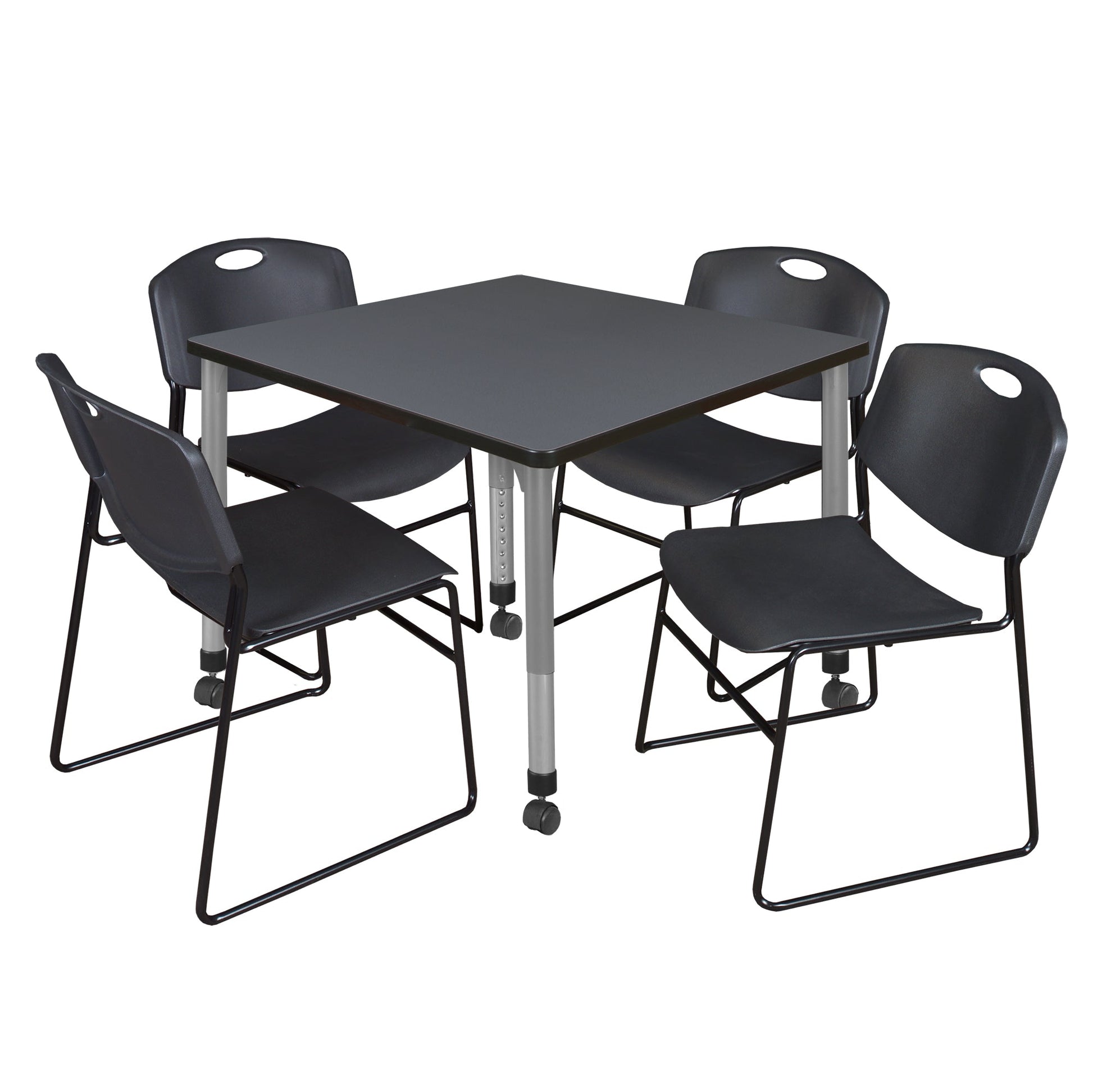 Regency Kee 42 in. Square Adjustable Classroom Table & 4 Zeng Stack Chairs - SchoolOutlet