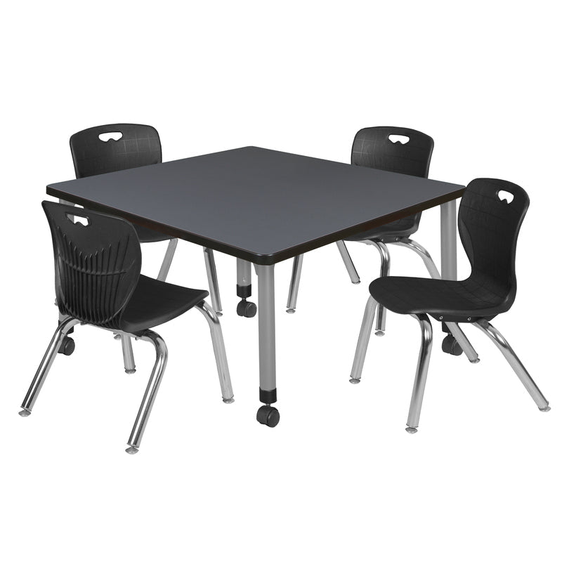 Regency Kee Square Mobile Adjustable Classroom Table and 4 Andy Stack Chairs 42"W x 42"D x 23" - 34"H (REG - TB4242 - 45) - SchoolOutlet
