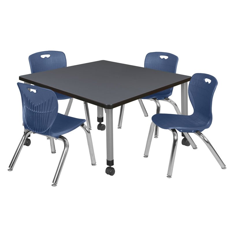 Regency Kee Square Mobile Adjustable Classroom Table and 4 Andy Stack Chairs 42"W x 42"D x 23" - 34"H (REG - TB4242 - 45) - SchoolOutlet