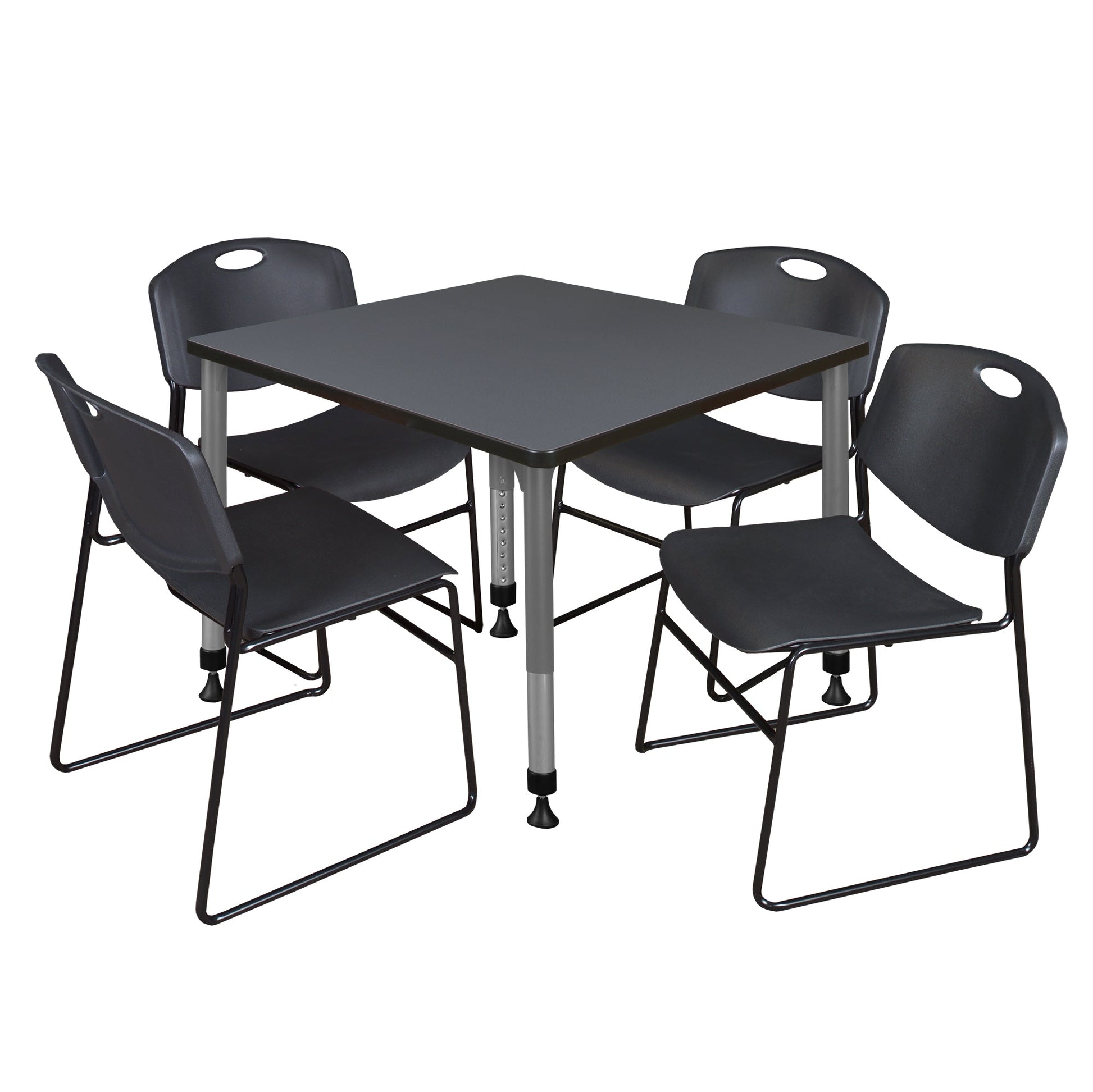 Regency Kee 42 in. Square Adjustable Classroom Table & 4 Zeng Stack Chairs - SchoolOutlet