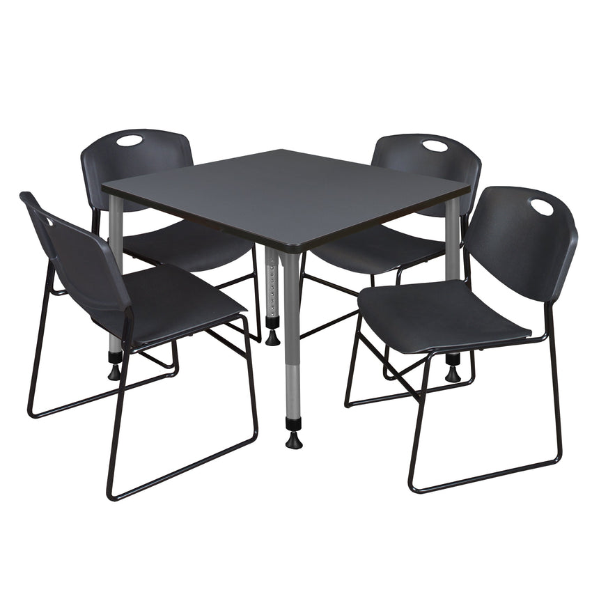 Regency Kee 42 in. Square Adjustable Classroom Table & 4 Zeng Stack Chairs - SchoolOutlet