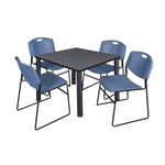 Regency Kee Square Breakroom Table with Post Legs and 4 Zeng Stack Chairs 42