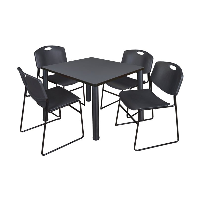 Regency Kee Square Breakroom Table with Post Legs and 4 Zeng Stack Chairs 42"W x 42"D x 29"H (REG - TB4242P - 44) - SchoolOutlet