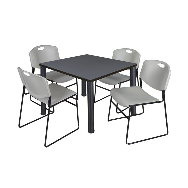 Regency Kee Square Breakroom Table with Post Legs and 4 Zeng Stack Chairs 42"W x 42"D x 29"H (REG - TB4242P - 44) - SchoolOutlet