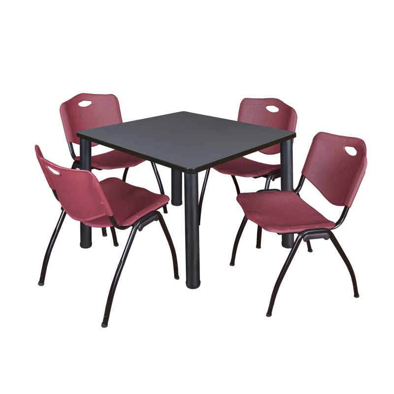 Regency Kee Square Breakroom Table with Post Legs and 4 M Stack Chairs 42"W x 42"D x 29"H (REG - TB4242P - 47) - SchoolOutlet