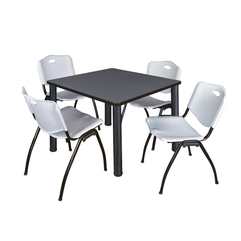 Regency Kee Square Breakroom Table with Post Legs and 4 M Stack Chairs 42"W x 42"D x 29"H (REG - TB4242P - 47) - SchoolOutlet