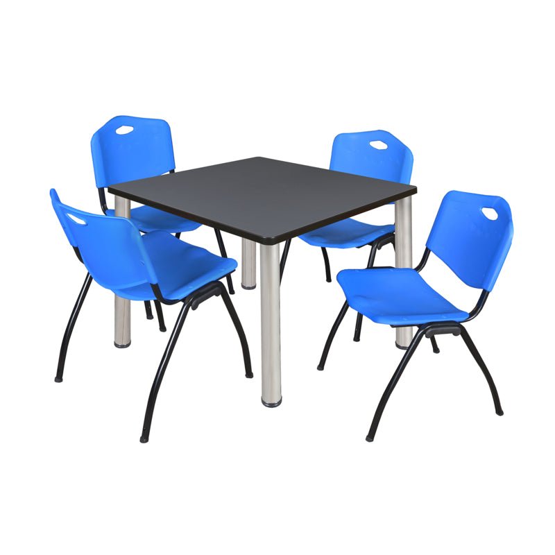 Regency Kee Square Breakroom Table with Post Legs and 4 M Stack Chairs 42"W x 42"D x 29"H (REG - TB4242P - 47) - SchoolOutlet