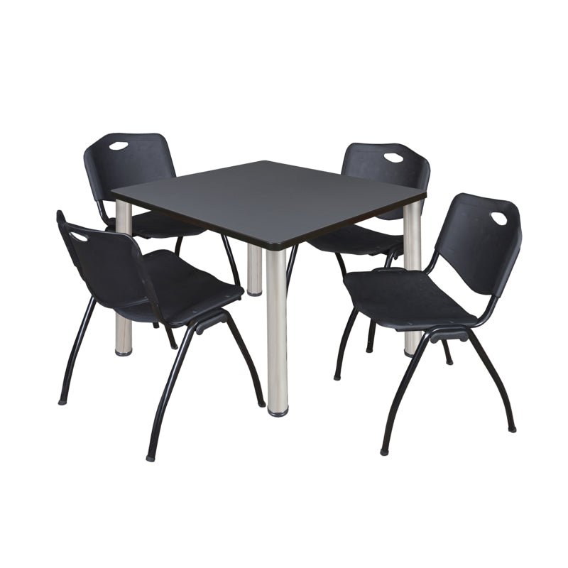 Regency Kee Square Breakroom Table with Post Legs and 4 M Stack Chairs 42"W x 42"D x 29"H (REG - TB4242P - 47) - SchoolOutlet