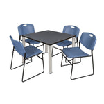 Regency Kee Square Breakroom Table with Post Legs and 4 Zeng Stack Chairs 42