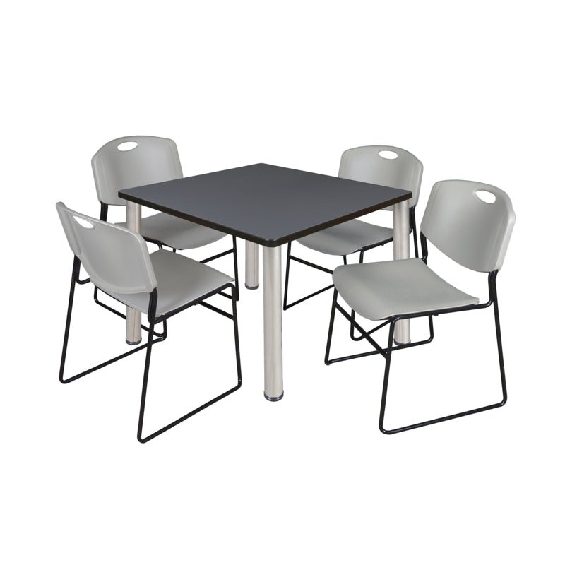 Regency Kee Square Breakroom Table with Post Legs and 4 Zeng Stack Chairs 42"W x 42"D x 29"H (REG - TB4242P - 44) - SchoolOutlet