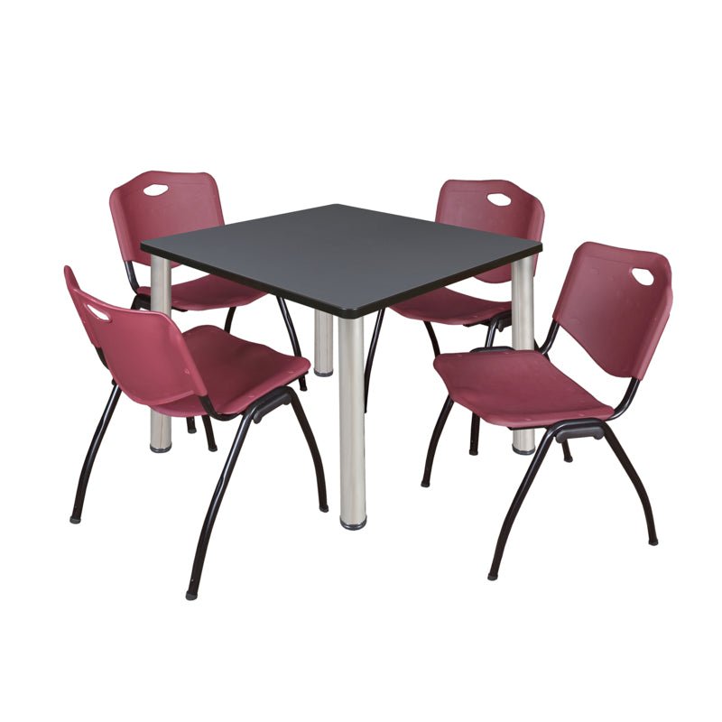 Regency Kee Square Breakroom Table with Post Legs and 4 M Stack Chairs 42"W x 42"D x 29"H (REG - TB4242P - 47) - SchoolOutlet