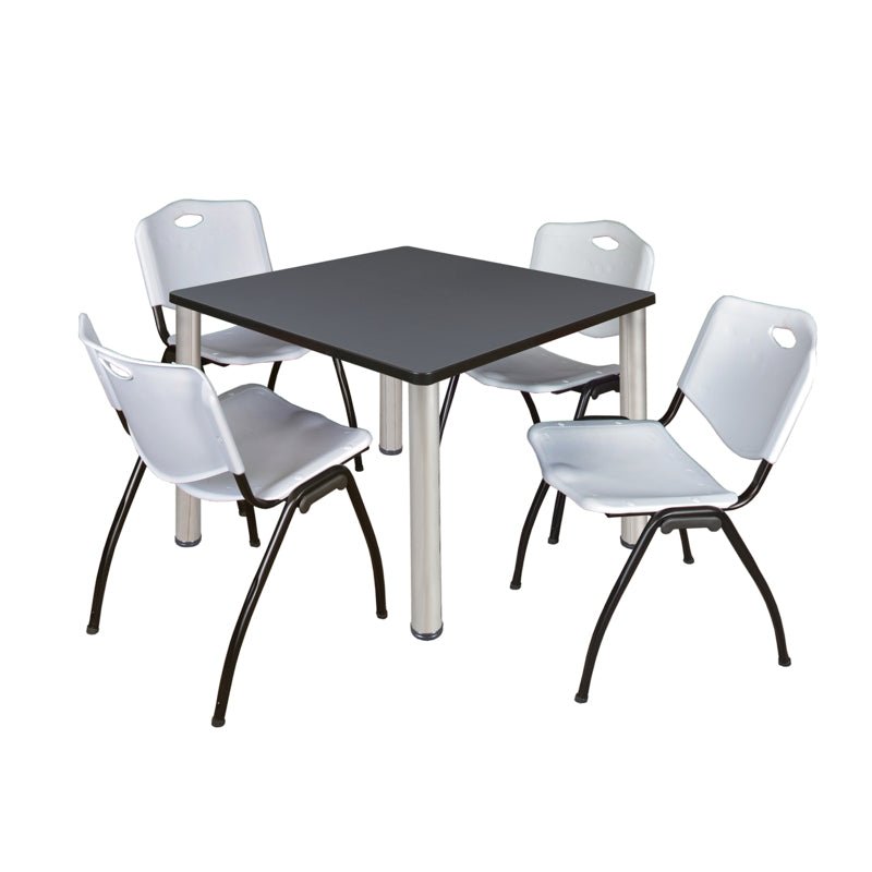 Regency Kee Square Breakroom Table with Post Legs and 4 M Stack Chairs 42"W x 42"D x 29"H (REG - TB4242P - 47) - SchoolOutlet