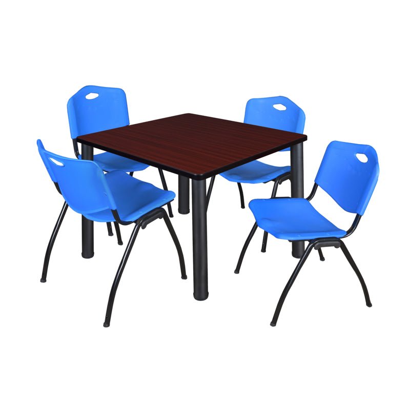 Regency Kee Square Breakroom Table with Post Legs and 4 M Stack Chairs 42"W x 42"D x 29"H (REG - TB4242P - 47) - SchoolOutlet