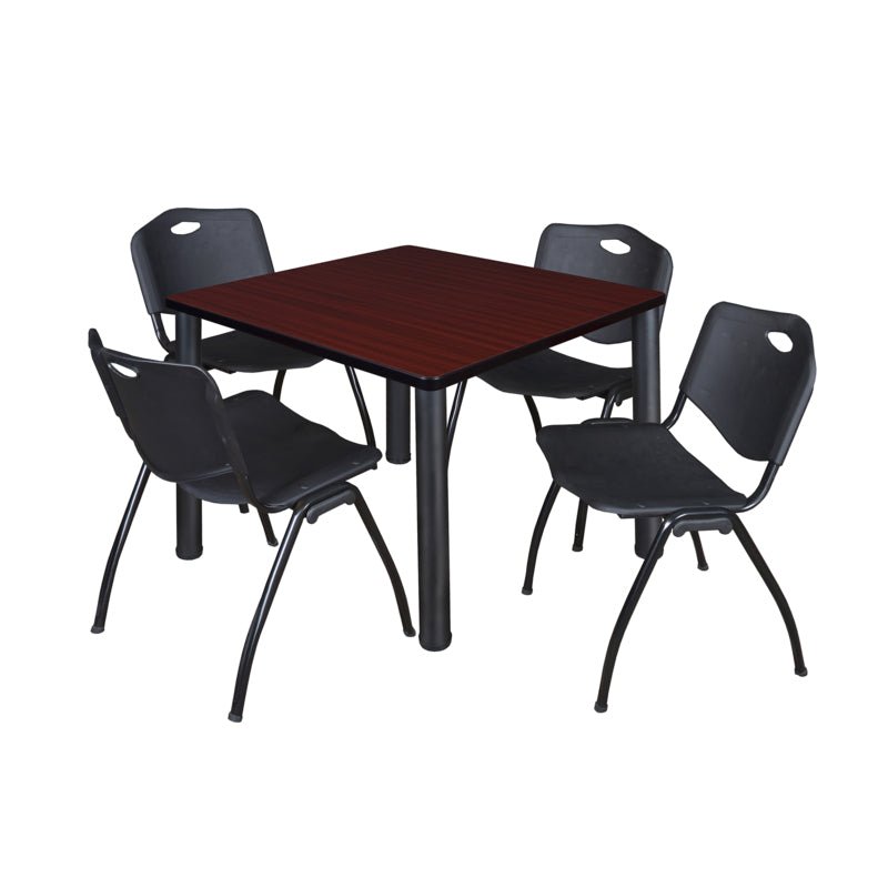 Regency Kee Square Breakroom Table with Post Legs and 4 M Stack Chairs 42"W x 42"D x 29"H (REG - TB4242P - 47) - SchoolOutlet
