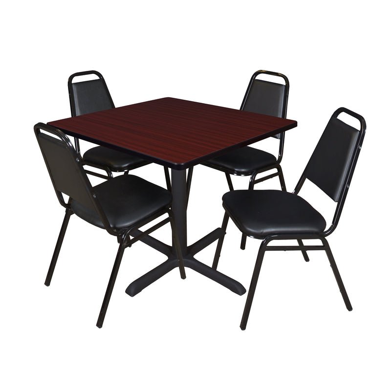 Regency Kobe Square X - Base Breakroom Table with 4 Black Restaurant Stack Chairs 42"W x 42"D x 29"H (REG - TB4242 - 29) - SchoolOutlet