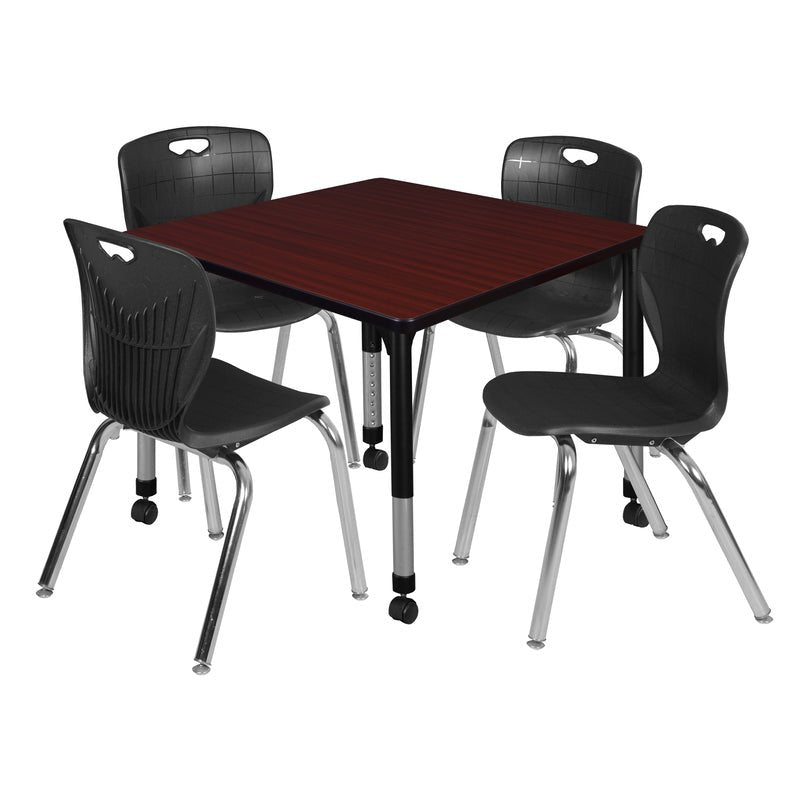 Regency Kee Square Mobile Adjustable Classroom Table and 4 Andy Stack Chairs 42"W x 42"D x 23" - 34"H (REG - TB4242 - 40) - SchoolOutlet