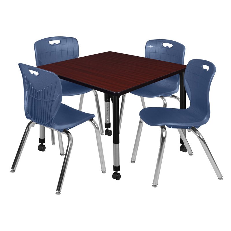 Regency Kee Square Mobile Adjustable Classroom Table and 4 Andy Stack Chairs 42"W x 42"D x 23" - 34"H (REG - TB4242 - 40) - SchoolOutlet