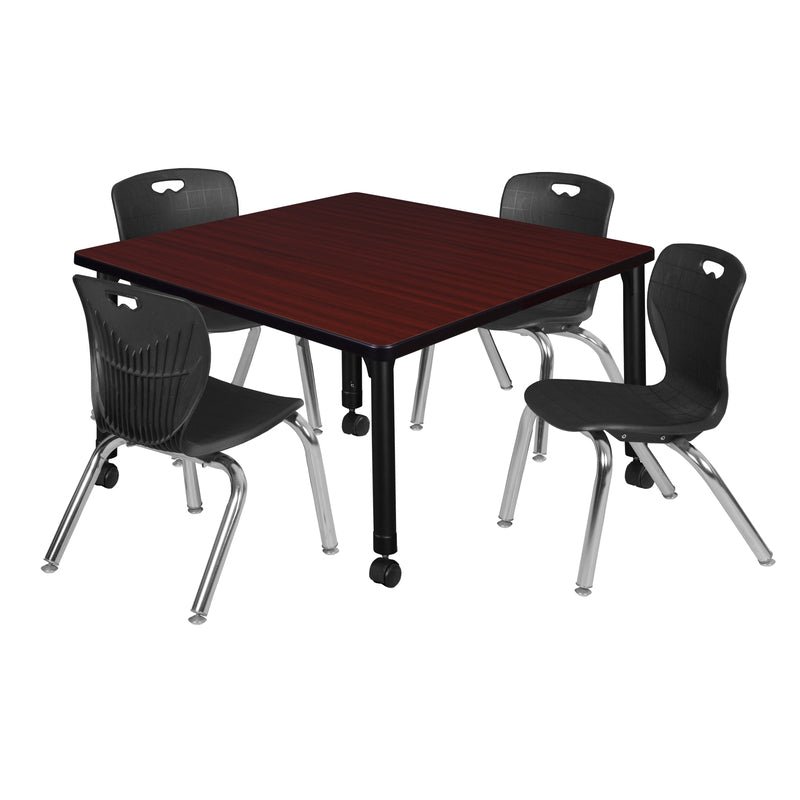 Regency Kee Square Mobile Adjustable Classroom Table and 4 Andy Stack Chairs 42"W x 42"D x 23" - 34"H (REG - TB4242 - 45) - SchoolOutlet