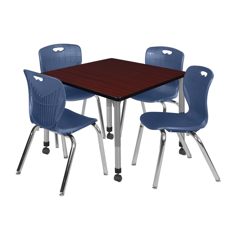 Regency Kee Square Mobile Adjustable Classroom Table and 4 Andy Stack Chairs 42"W x 42"D x 23" - 34"H (REG - TB4242 - 40) - SchoolOutlet