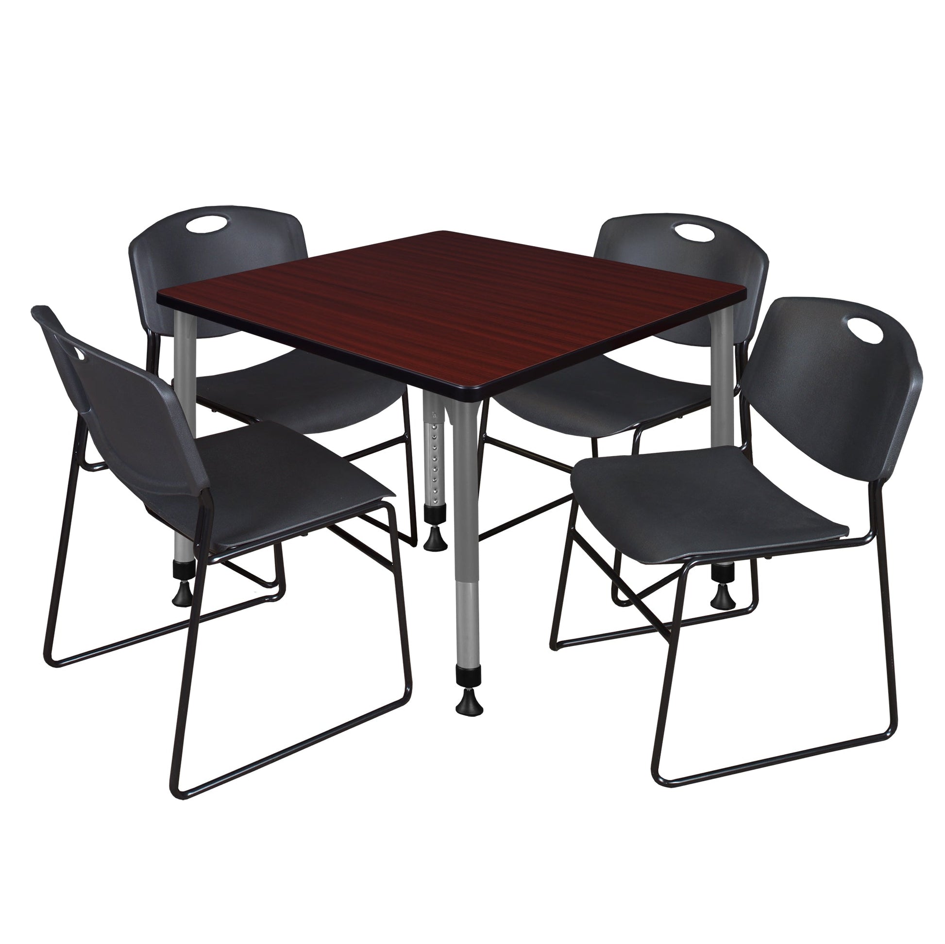 Regency Kee 42 in. Square Adjustable Classroom Table & 4 Zeng Stack Chairs - SchoolOutlet
