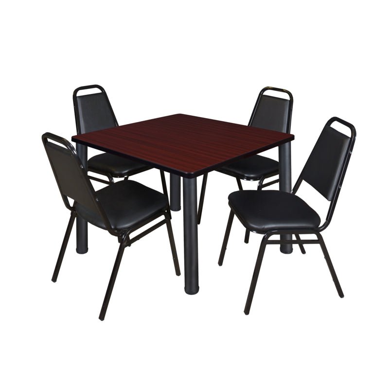 Regency Kee Square Breakroom Table with Post Legs and 4 Black Restaurant Stack Chairs 42"W x 42"D x 29"H (REG - TB4242 - P29) - SchoolOutlet
