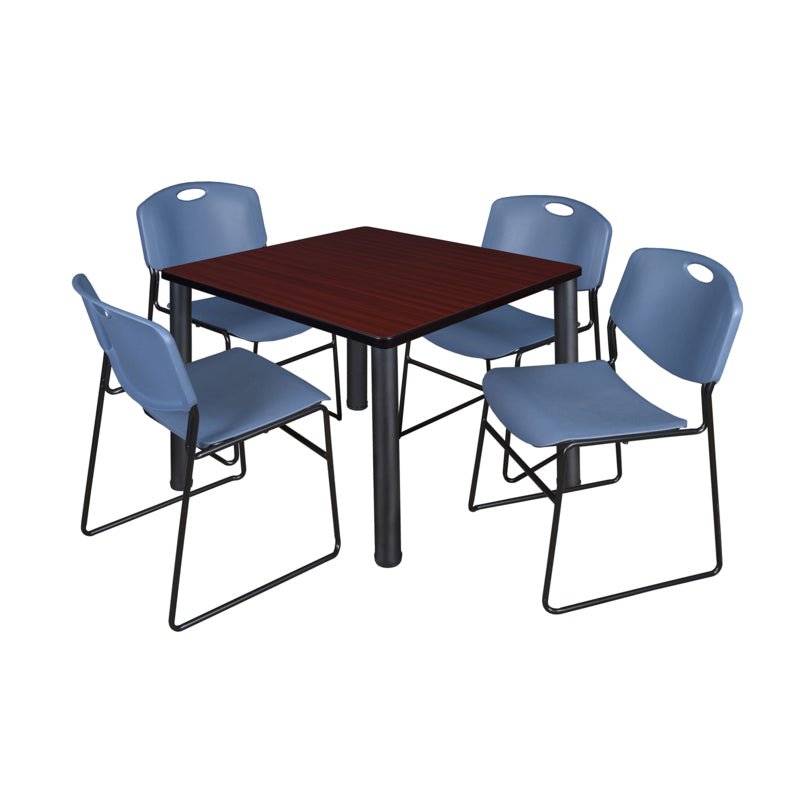 Regency Kee Square Breakroom Table with Post Legs and 4 Zeng Stack Chairs 42"W x 42"D x 29"H (REG - TB4242P - 44) - SchoolOutlet