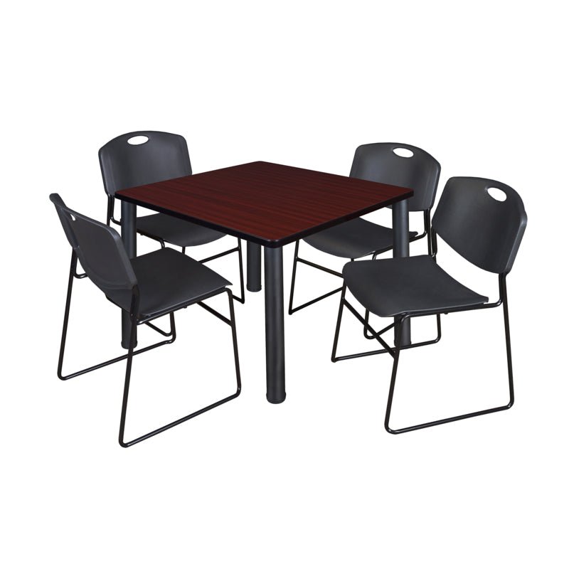 Regency Kee Square Breakroom Table with Post Legs and 4 Zeng Stack Chairs 42"W x 42"D x 29"H (REG - TB4242P - 44) - SchoolOutlet