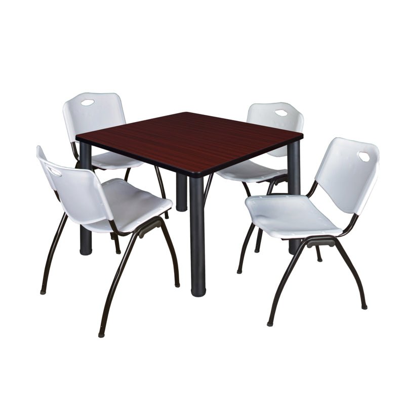Regency Kee Square Breakroom Table with Post Legs and 4 M Stack Chairs 42"W x 42"D x 29"H (REG - TB4242P - 47) - SchoolOutlet