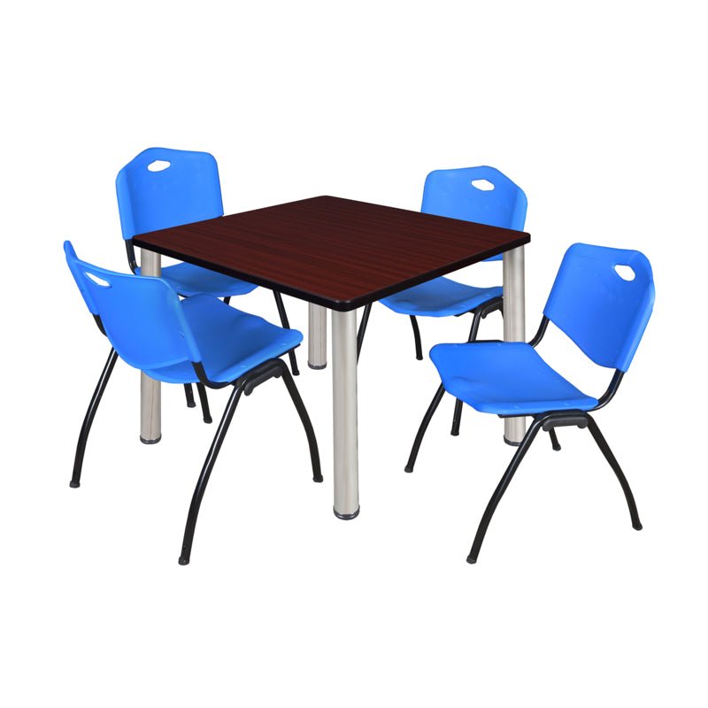 Regency Kee Square Breakroom Table with Post Legs and 4 M Stack Chairs 42"W x 42"D x 29"H (REG - TB4242P - 47) - SchoolOutlet