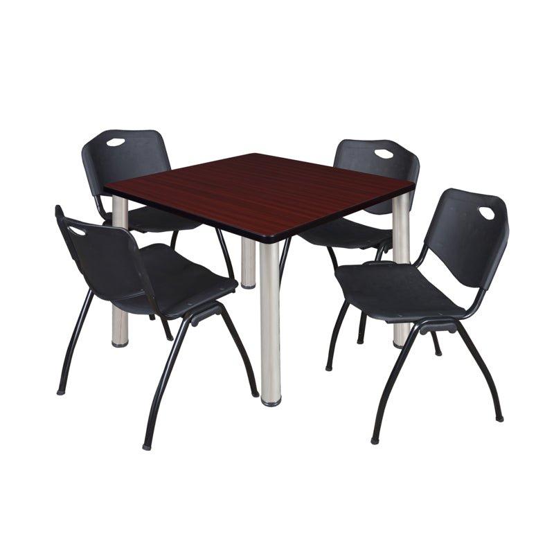 Regency Kee Square Breakroom Table with Post Legs and 4 M Stack Chairs 42"W x 42"D x 29"H (REG - TB4242P - 47) - SchoolOutlet