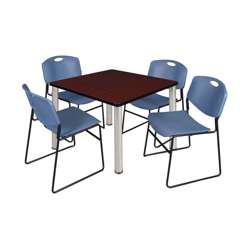 Regency Kee Square Breakroom Table with Post Legs and 4 Zeng Stack Chairs 42"W x 42"D x 29"H (REG - TB4242P - 44) - SchoolOutlet