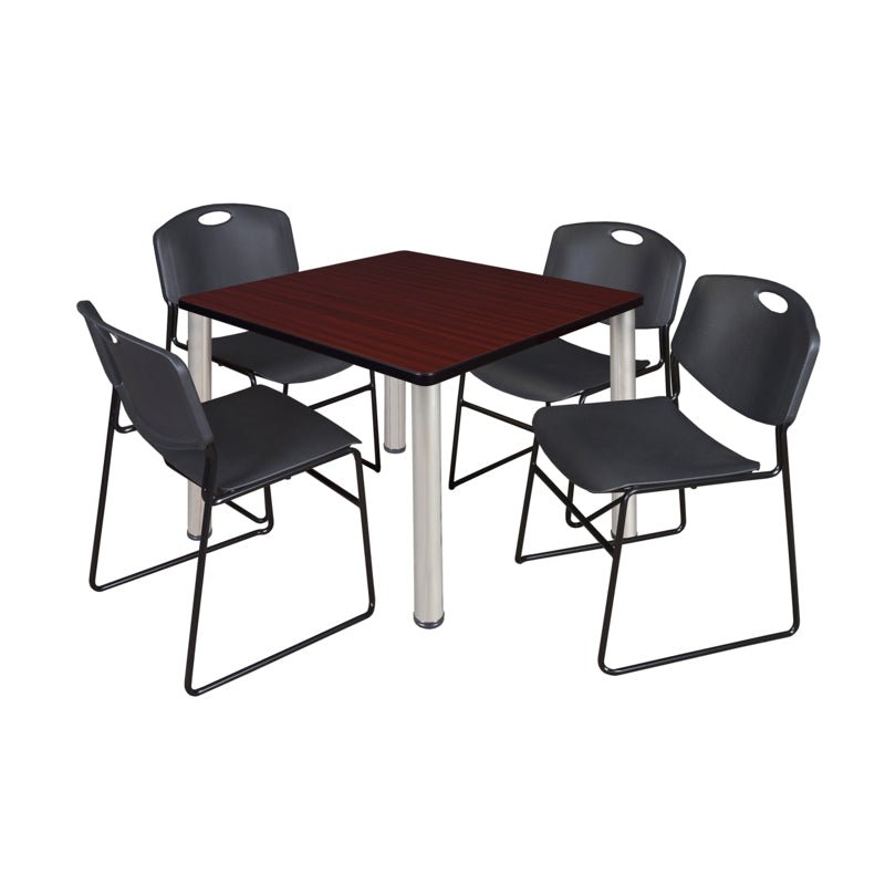 Regency Kee Square Breakroom Table with Post Legs and 4 Zeng Stack Chairs 42"W x 42"D x 29"H (REG - TB4242P - 44) - SchoolOutlet