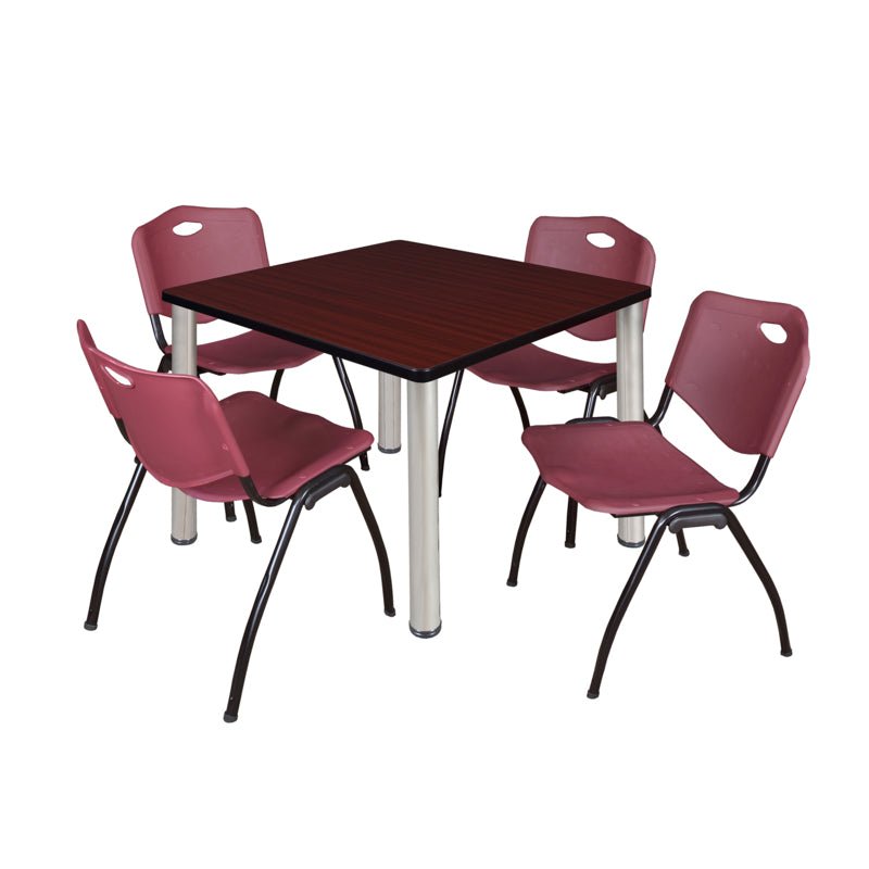 Regency Kee Square Breakroom Table with Post Legs and 4 M Stack Chairs 42"W x 42"D x 29"H (REG - TB4242P - 47) - SchoolOutlet