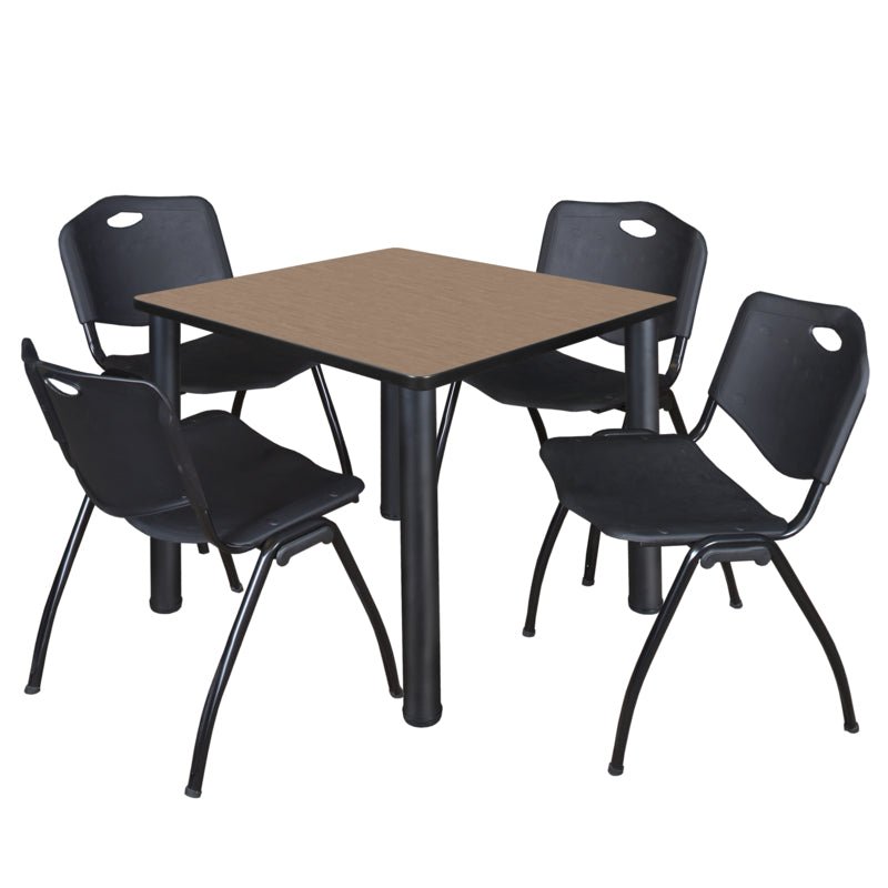 Regency Kee Square Breakroom Table with Post Legs and 4 M Stack Chairs 42"W x 42"D x 29"H (REG - TB4242P - 47) - SchoolOutlet
