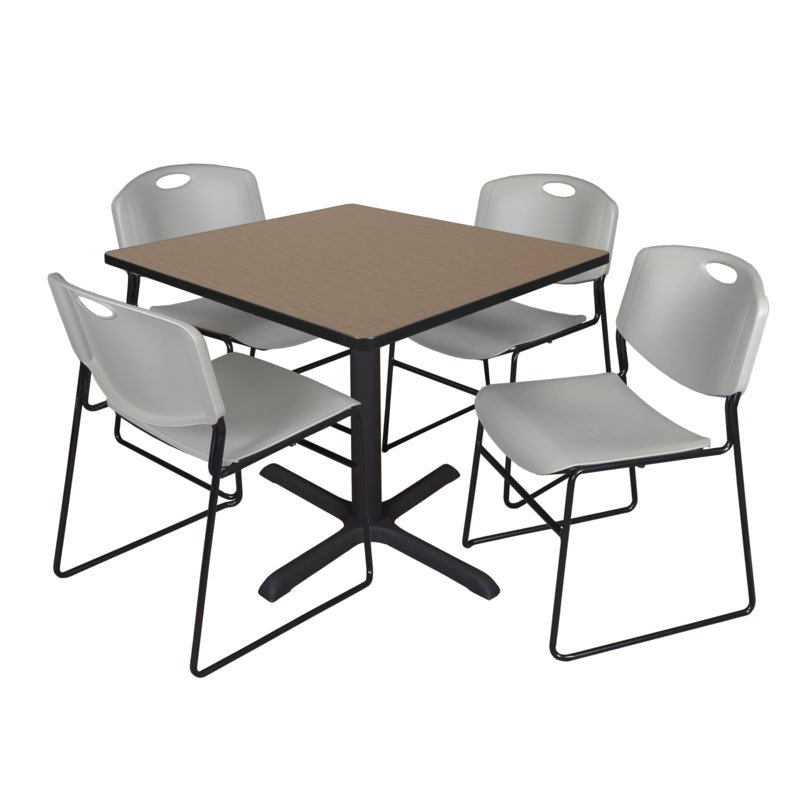 Regency Cain Square Breakroom Table with X - Base and 4 Zeng Stack Chairs 42"W x 42"D x 29"H (REG - TB4242 - 44) - SchoolOutlet