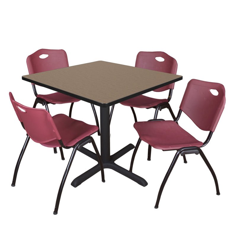 Regency Cain Square Breakroom Table with X - Base and 4 M Stack Chairs 42"W x 42"D x 29"H (REG - TB4242 - 47) - SchoolOutlet