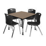 Regency Kee Square Mobile Adjustable Classroom Table and 4 Andy Stack Chairs 42