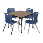 Regency Kee Square Mobile Adjustable Classroom Table and 4 Andy Stack Chairs 42
