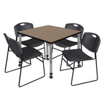 Regency Kee Square Mobile Adjustable Classroom Table and 4 Black Zeng Stack Chairs 42