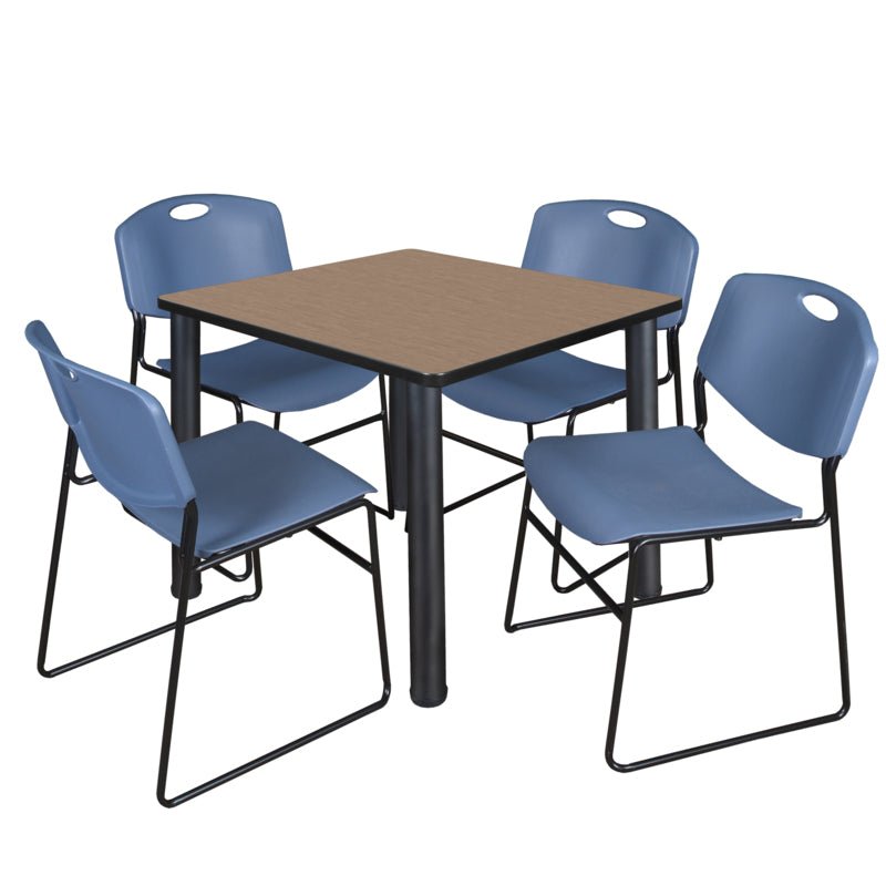 Regency Kee Square Breakroom Table with Post Legs and 4 Zeng Stack Chairs 42"W x 42"D x 29"H (REG - TB4242P - 44) - SchoolOutlet