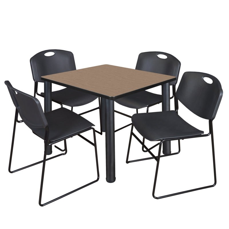 Regency Kee Square Breakroom Table with Post Legs and 4 Zeng Stack Chairs 42"W x 42"D x 29"H (REG - TB4242P - 44) - SchoolOutlet