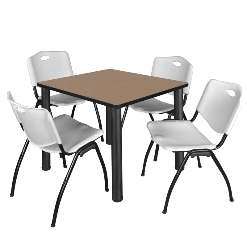 Regency Kee Square Breakroom Table with Post Legs and 4 M Stack Chairs 42"W x 42"D x 29"H (REG - TB4242P - 47) - SchoolOutlet