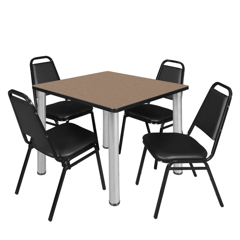 Regency Kee Square Breakroom Table with Post Legs and 4 Black Restaurant Stack Chairs 42"W x 42"D x 29"H (REG - TB4242 - P29) - SchoolOutlet