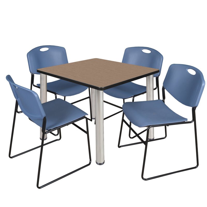 Regency Kee Square Breakroom Table with Post Legs and 4 Zeng Stack Chairs 42"W x 42"D x 29"H (REG - TB4242P - 44) - SchoolOutlet
