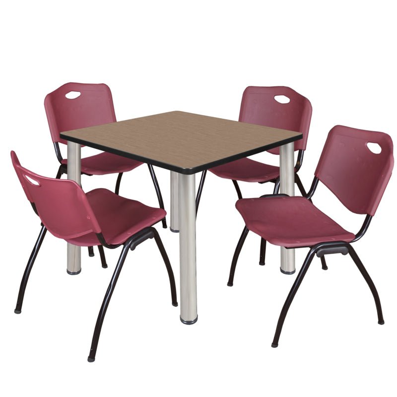 Regency Kee Square Breakroom Table with Post Legs and 4 M Stack Chairs 42"W x 42"D x 29"H (REG - TB4242P - 47) - SchoolOutlet