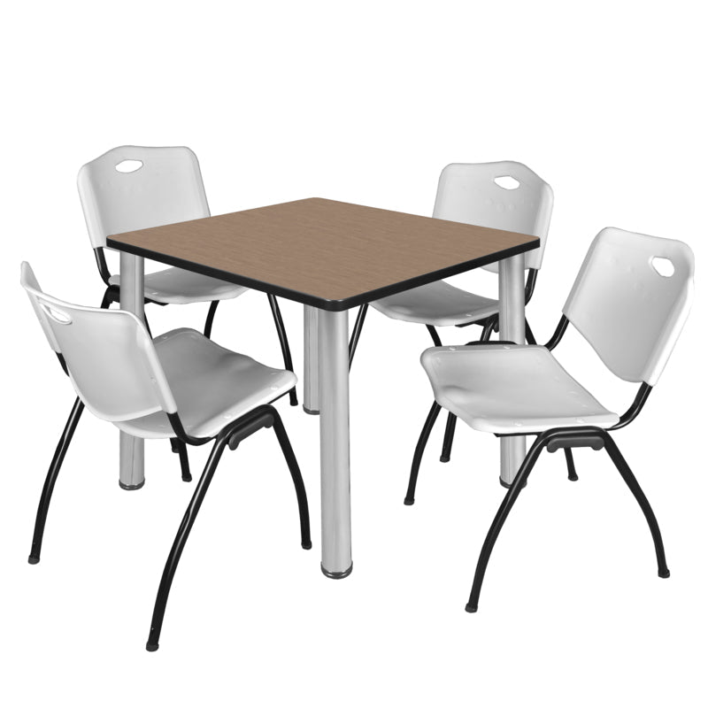 Regency Kee Square Breakroom Table with Post Legs and 4 M Stack Chairs 42"W x 42"D x 29"H (REG - TB4242P - 47) - SchoolOutlet